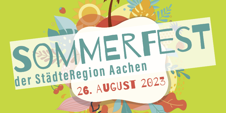 Bunte Grafik mit Text; Sommerfest der Städteregion Aachen am 26. August