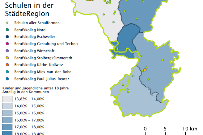 Karte der Schulen in der Städteregion 