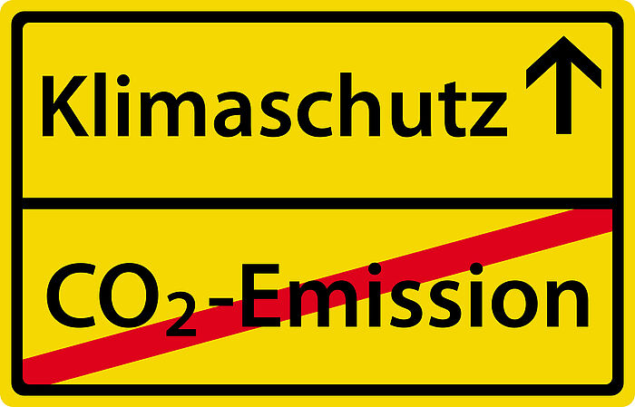 Klimaschutz statt CO2-Emissionen (Ortsschild)
