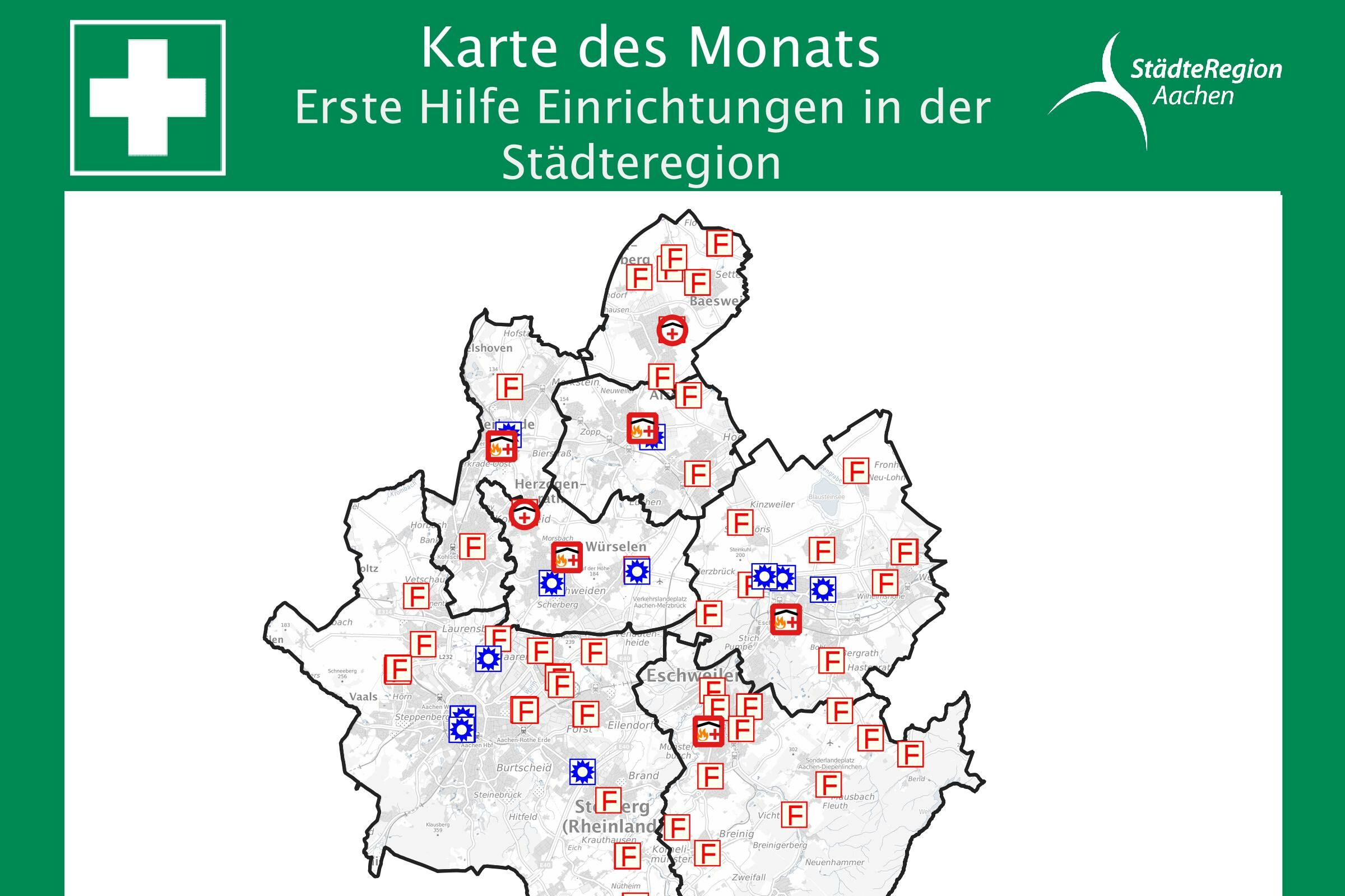 Karte zeigt verschiedene Rettungseinrichtungen in der Städteregion