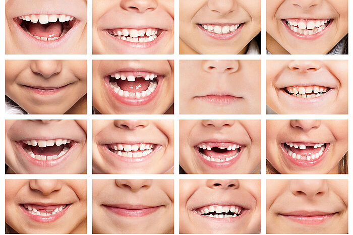 Collage Kinderzähne Kinder zeigen Zähne