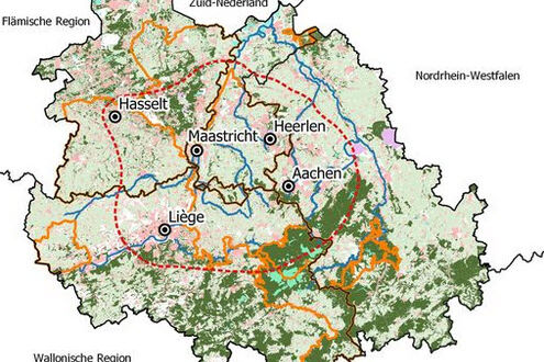 Karte zum Projekt Dreiländerpark mit grenzüberschreitender Darstellung von Bodennutzungen in der Region