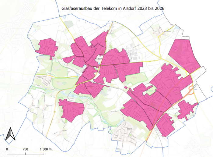 Eine Karte zeigt die Ausbaugebiete in Alsdorf