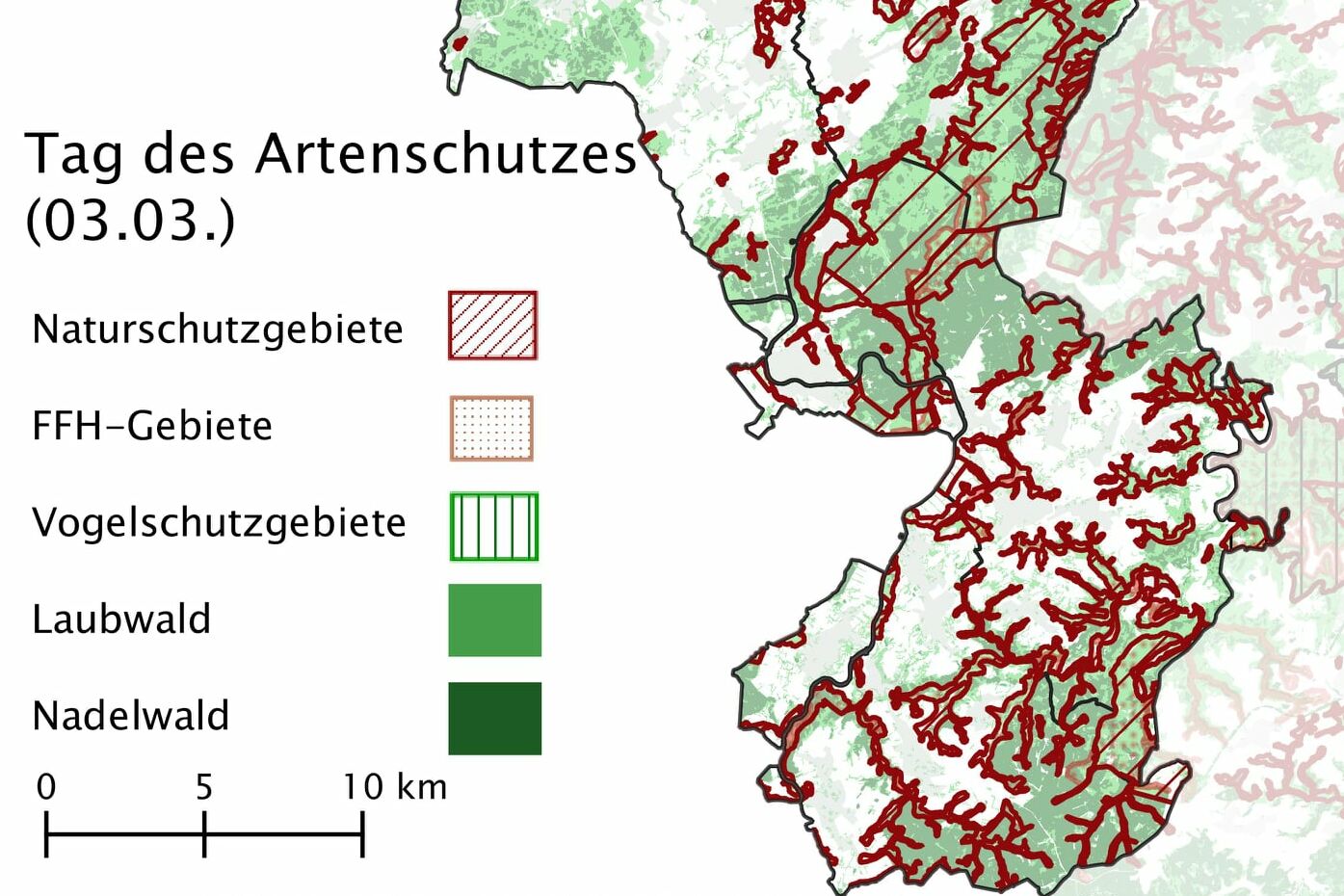 Übersichtskarte der Städteregion mit Naturschutz-, Flora-Fauna-Habitat- und Vogelschutzgebieten zum Tag des Artenschutzes am 3. März