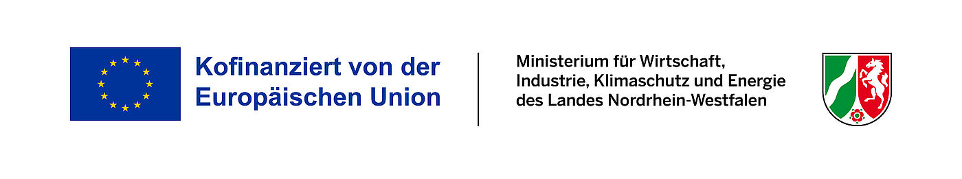 Logos des Ministeriums für Wirtschaft, Industrie, Klimaschutz und Energie NRW und EU