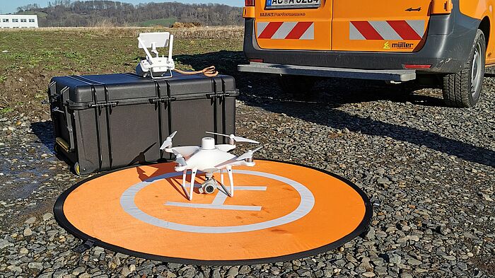 Mobile Start- und Landefläche für die Drohne des Kataster- und Vermessungsamtes
