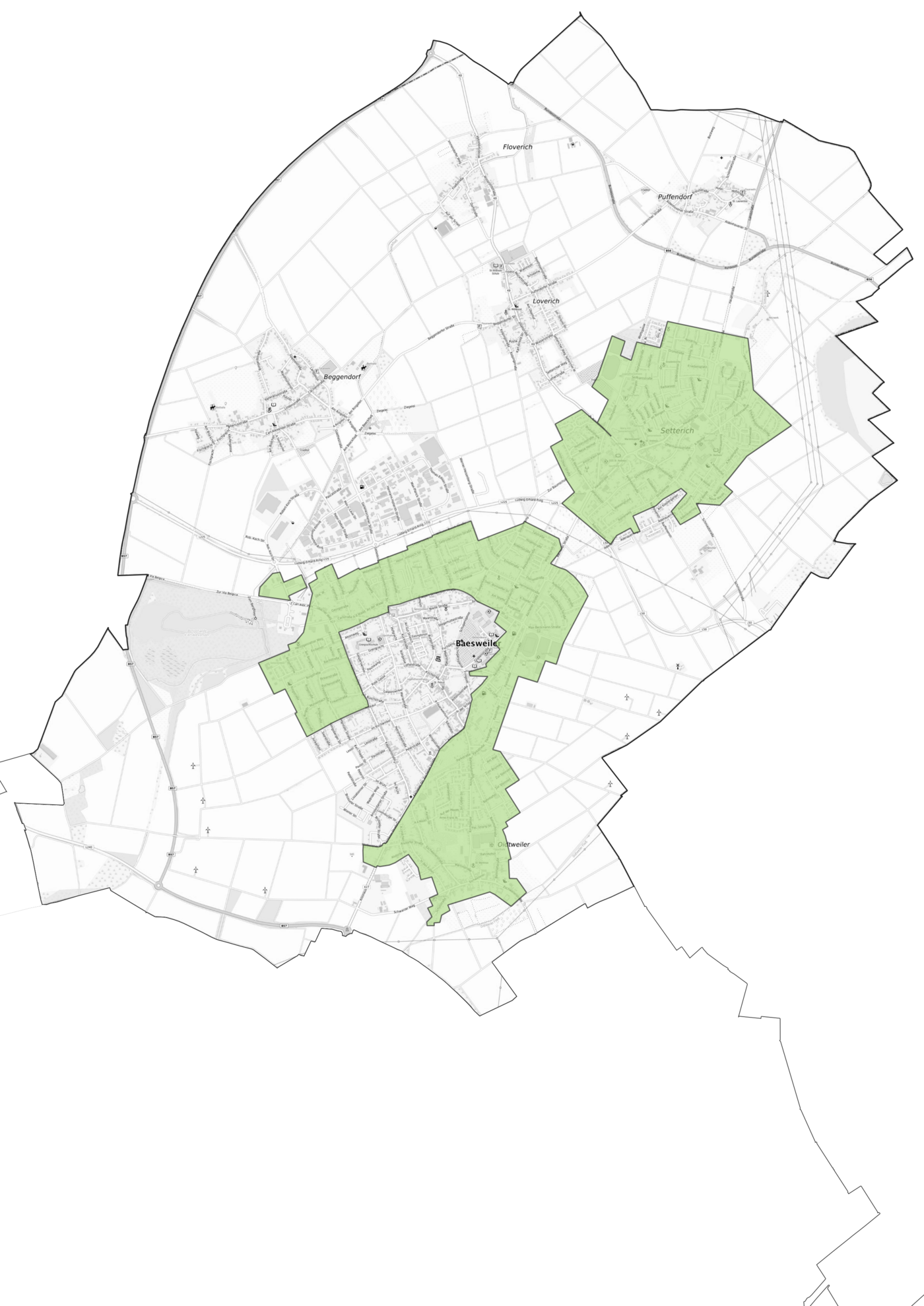 Eine Karte die den geplanten Glasfaserausbau in Baesweiler zeigt