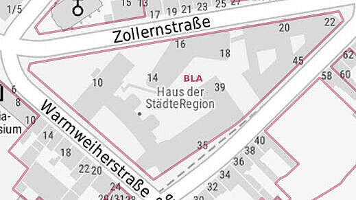 Kartenausschnitt eines Grundstücks mit der neuen Symbolisierung des darauf bezogenen Hinweises auf eine eingetragene Baulast.