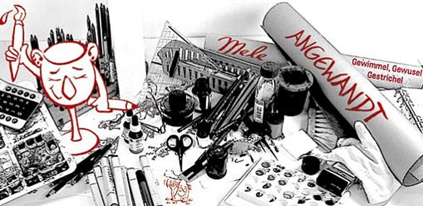 Ausstellungsankündigung mit Bils von Skyline von New York