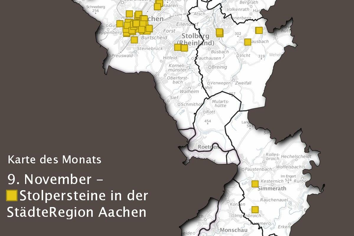 Übersichtskarte der verlegten Stolpersteine in der StädteRegion Aachen