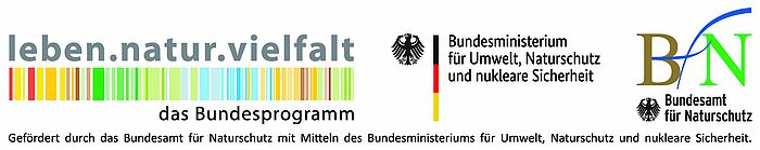 Zu sehen sind drei Logos. Das des Bundesprogramms Biologische Vielfalt, des Bundesministeriums für Umwelt Naturschutz und nukleare Sicherheit sowie des Bundesamtes für Naturschutz