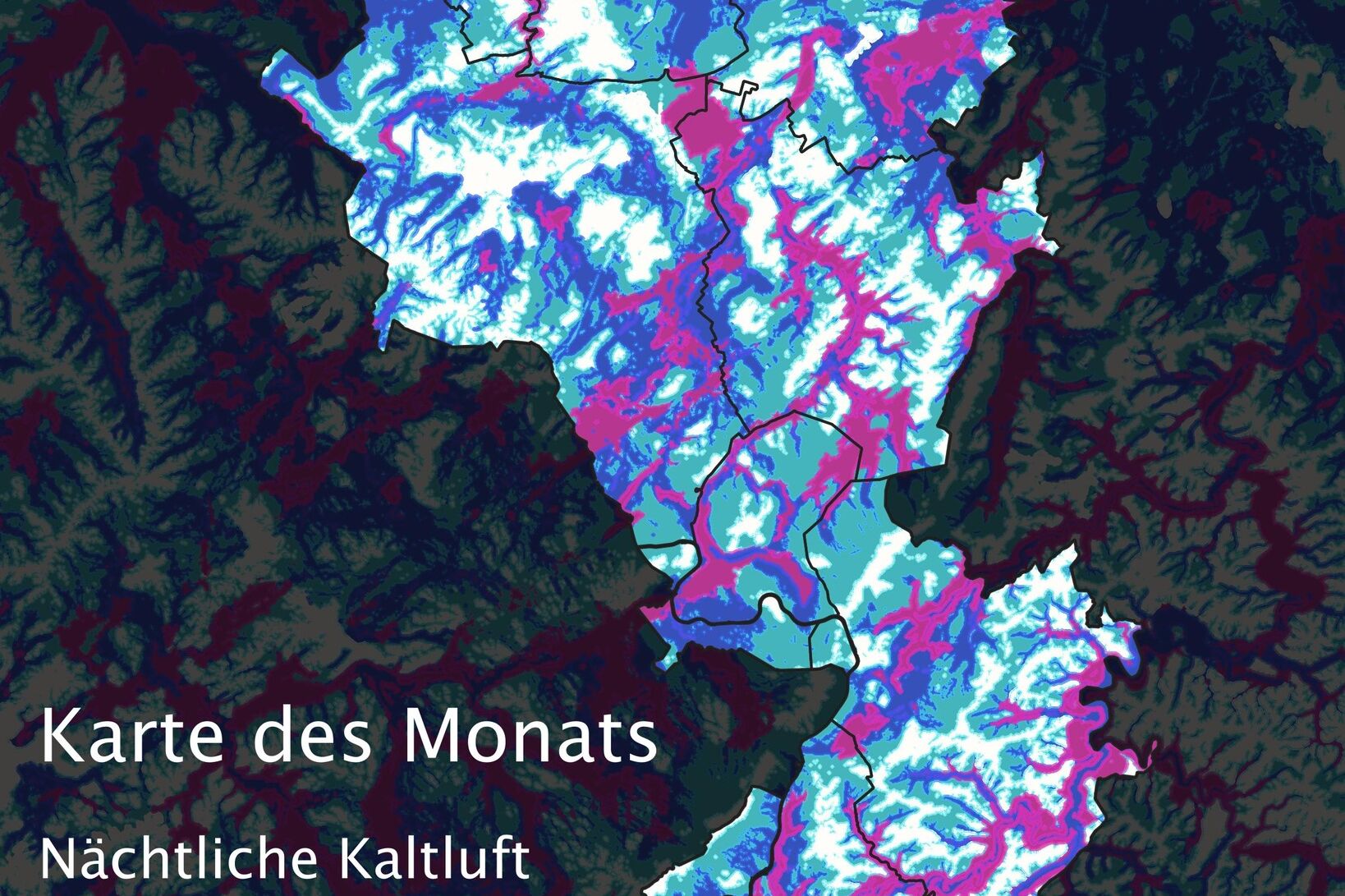 Übersichtskarte der Städteregion mit der Verteilung von nächtlicher Kaltluft