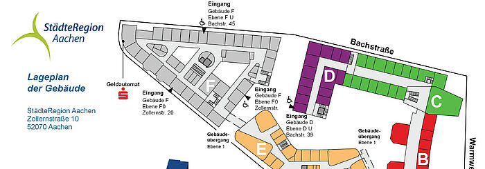 Bild mit Ausschnitt des Gebäudeplanes der StädteRegion Aachen für den Standort Zollernstraße 10 bis 22