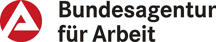 Links das Symbol der Bundesagentur für Arbeit (stilisiertes weißes A auf rotem Grund in Kreisform), rechts daneben der Text Bundesagentur für Arbeit