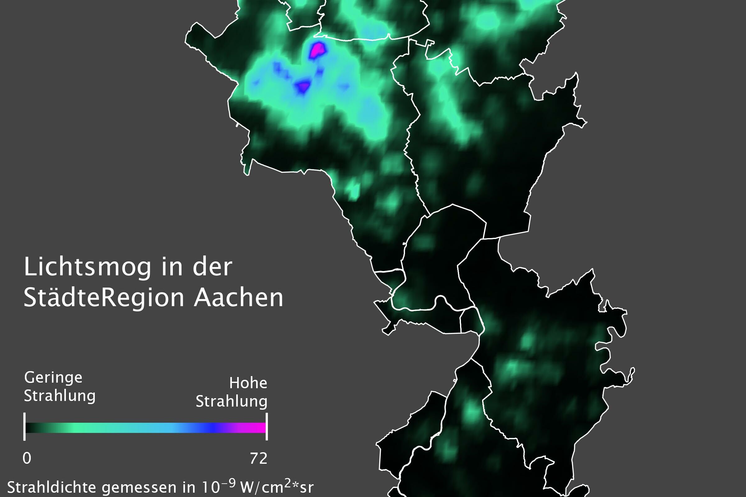 Verteilung von Lichtsmog bei Nacht in der StädteRegion