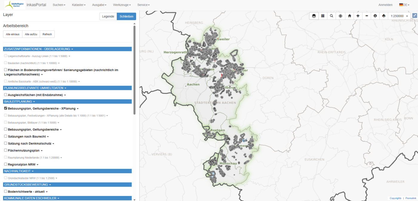 Auszug aus dem Geoportal. Karte der StädteRegion.