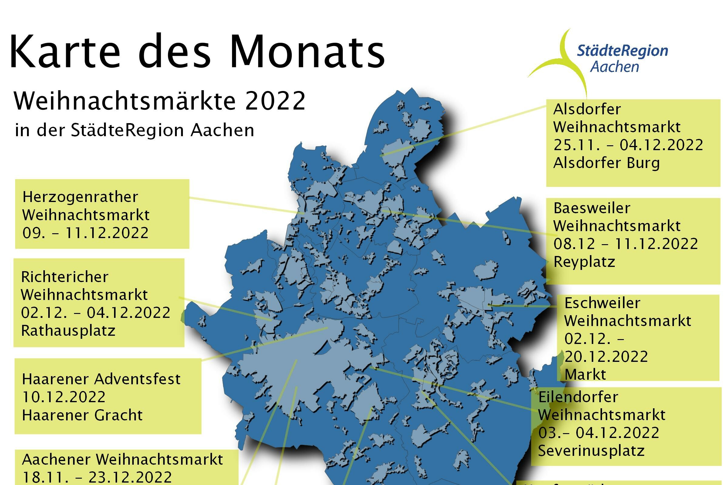 Übersichtskarte der Weihnachtsmärkte 2023 in der StädteRegion Aachen