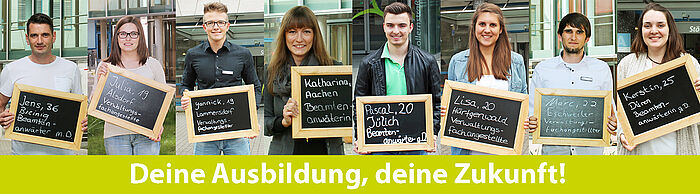 Collage von mehreren Auszublildenden der StädteRegion Aachen mit dem Schriftzug "Deine Ausbildung, deine Zukunft!"