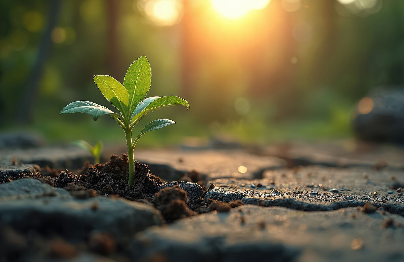 Pflanzenkeimling bricht durch Beton