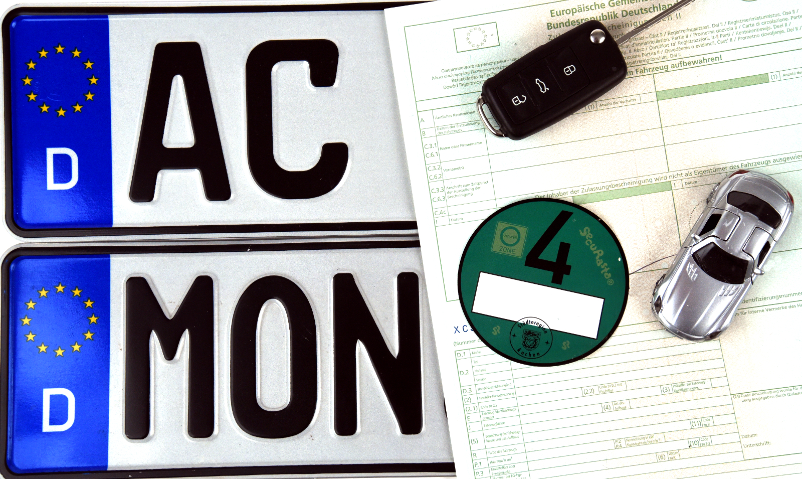 Kennzeichen AC MON Autoschlüssel Feinstaubplakette 