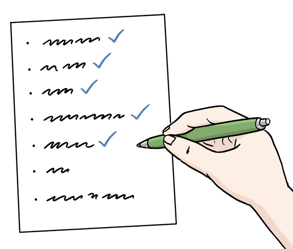 Hand die eine Checkliste abhakt