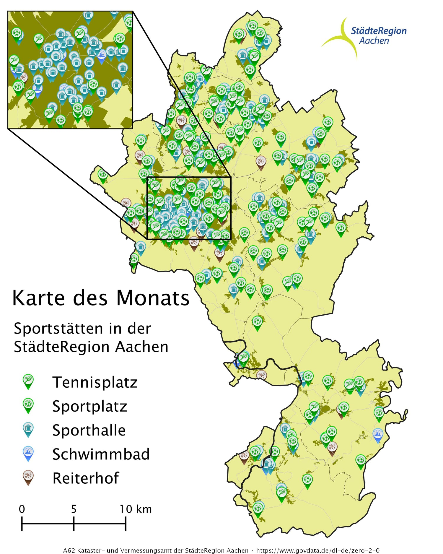 Ausschnitt einer Übersichtskarte der Städteregion mit den Bodenrichtwerten