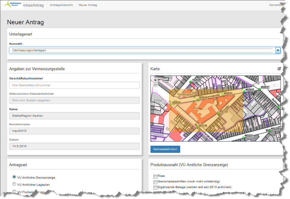 Bildschirmkopie der Anwendung GeoShop Vermessung