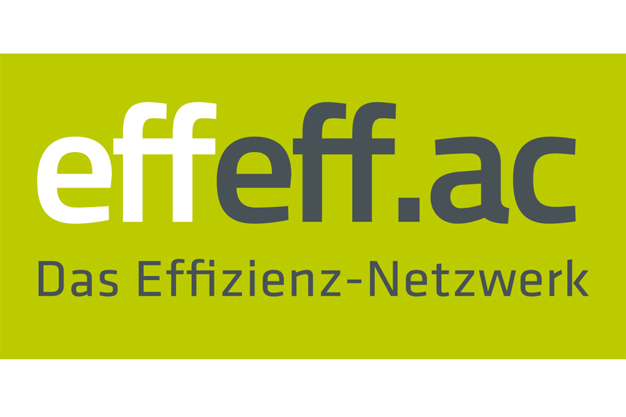 effeff.ac Logo, weiß-schwarzen Schriftzug auf grünem Hintergrund