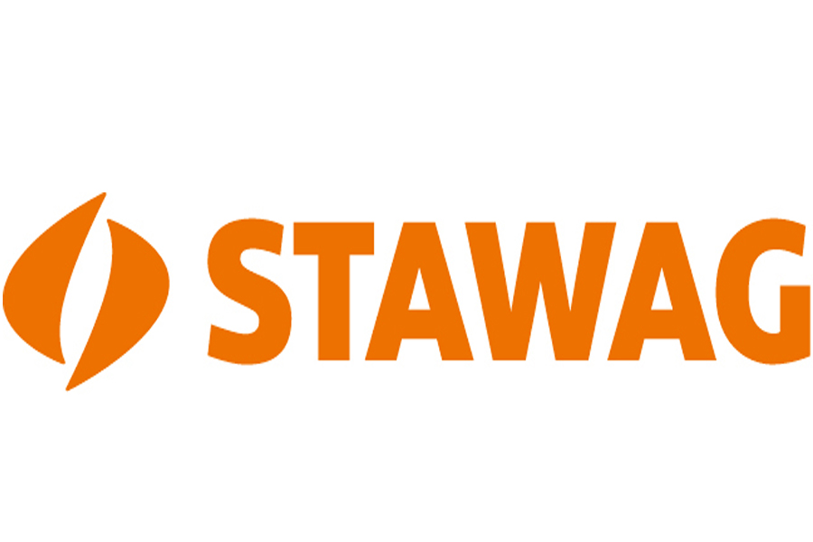 Logo Stawag, oranger Schriftzug auf weißem Hintergrund