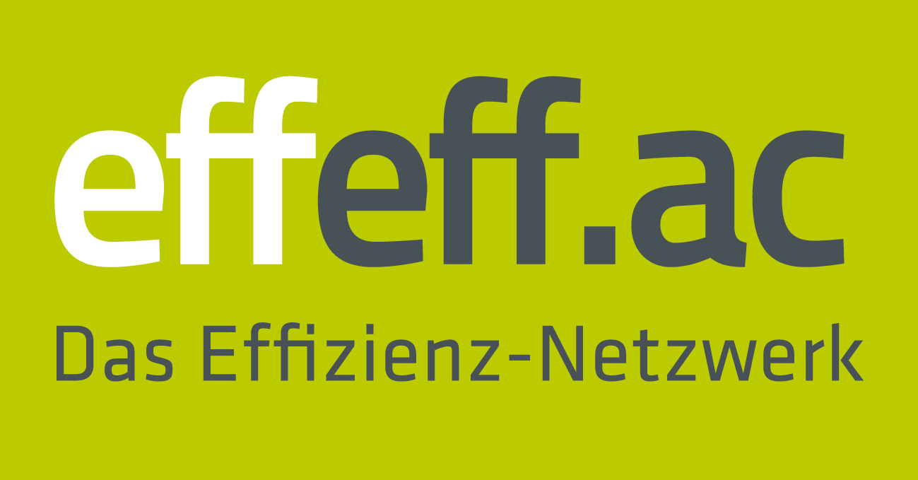 effeff.ac Logo, weiß-schwarzen Schriftzug auf grünem Hintergrund