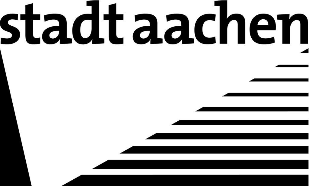 Stadt Aachen Logo, schwarzer Schriftzug mit Streifen auf weißem Hintergund