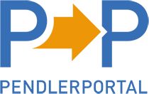 Logo vom Pendlerportal, zwei große P mit einem orangen Pfeil von links nach rechts dazwischen