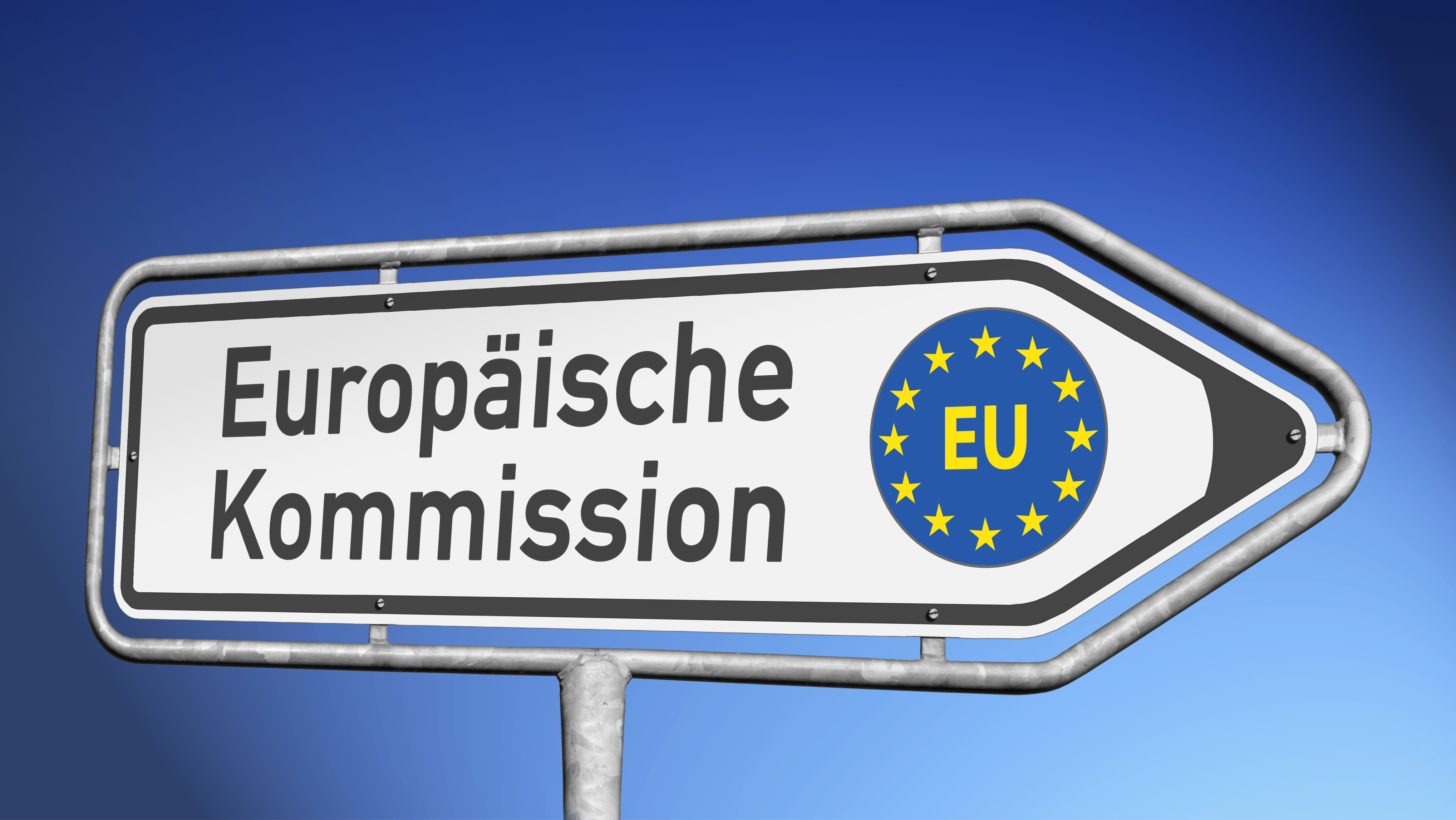 Ein Wegweiserschild auf dem Euopäische Kommission geschrieben steht
