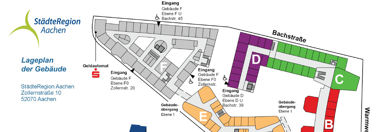 Bild mit Ausschnitt des Gebäudeplanes der StädteRegion Aachen für den Standort Zollernstraße 10 bis 22