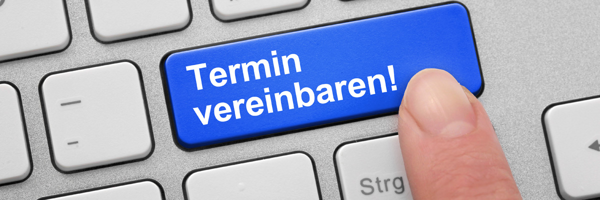 Tastatur mit der Taste "Termin vereinbaren"