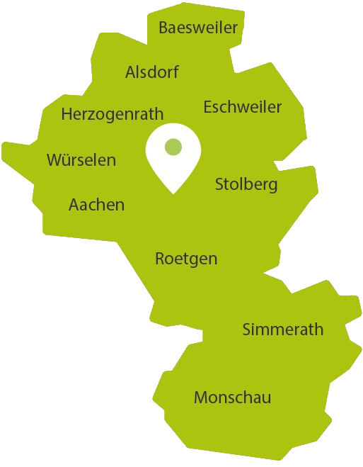 Karte der StädteRegion Aachen mit den eingezeichneten zehn Städten und Gemeinden.